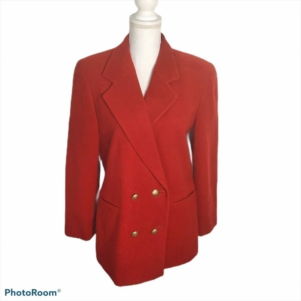 Saks Fifth Ave Wool Cashmere Pea Coat Red 10P Petite Women’s Jacket